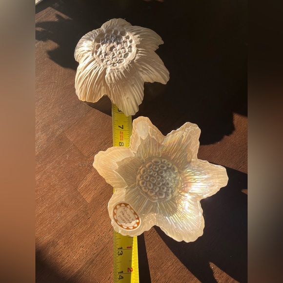 New 2 Dish Set Akcam Flower Pearl Glass Bowls 6”x2” Hand Painted in Turkey - Picture 5 of 10